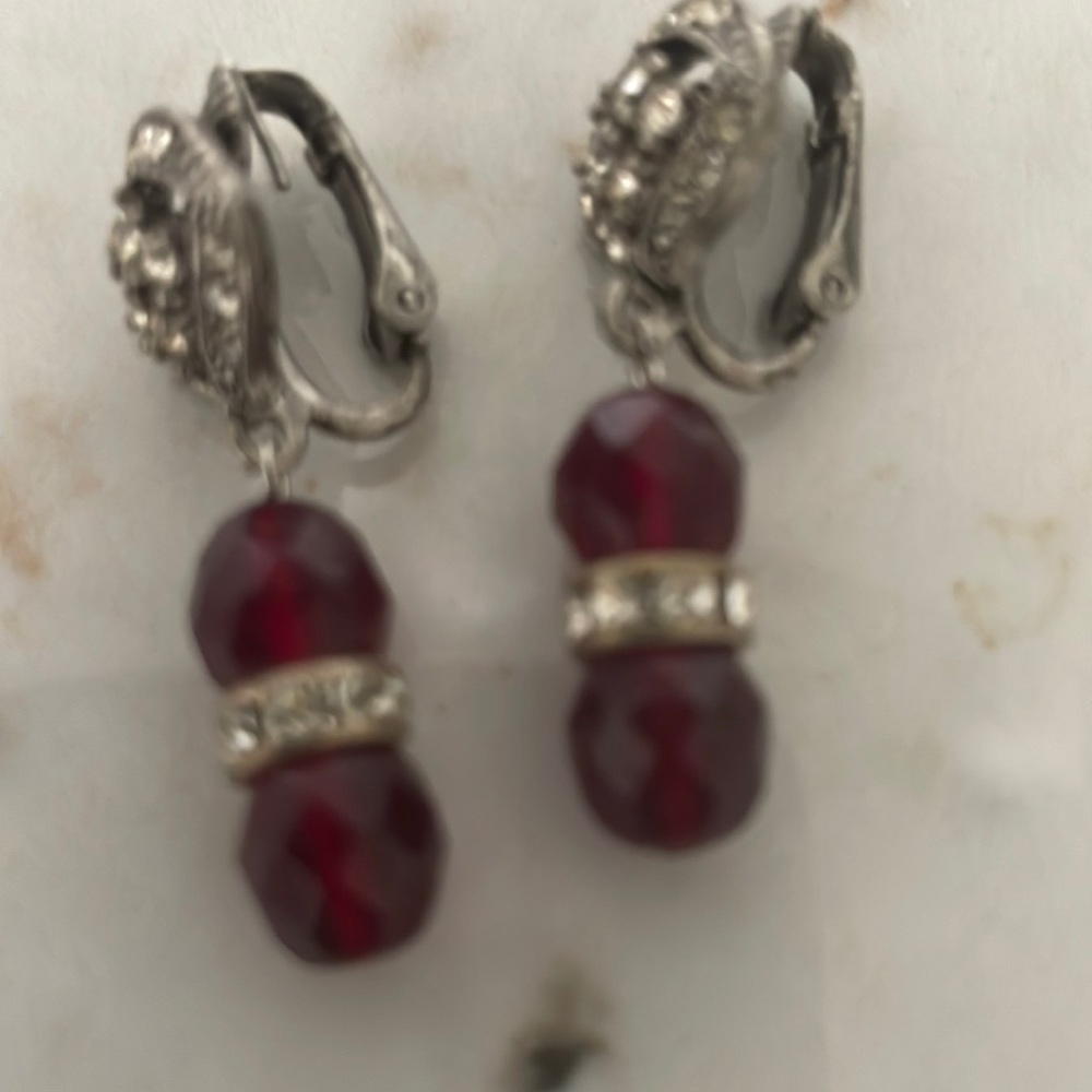 Garnet like and rhinestone drop earrings.